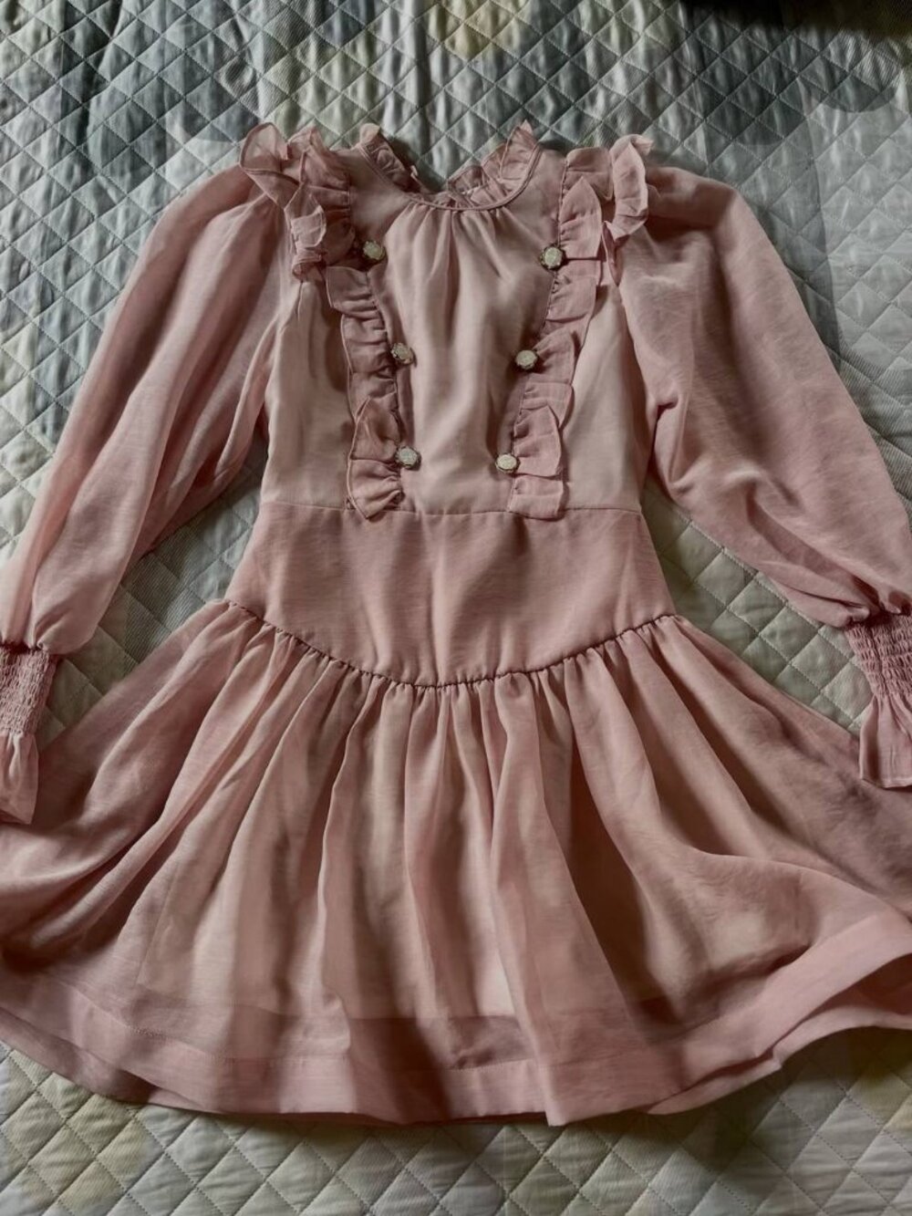 Pink Ruffle Long Sleeve Dress